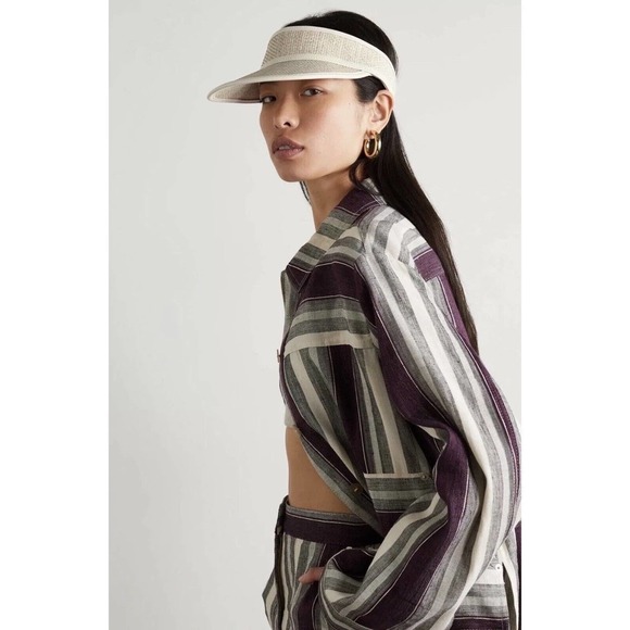 Rag and Bone Leather-Trimmed Straw Visor Ivory/white With Cow leather. - Picture 1 of 6